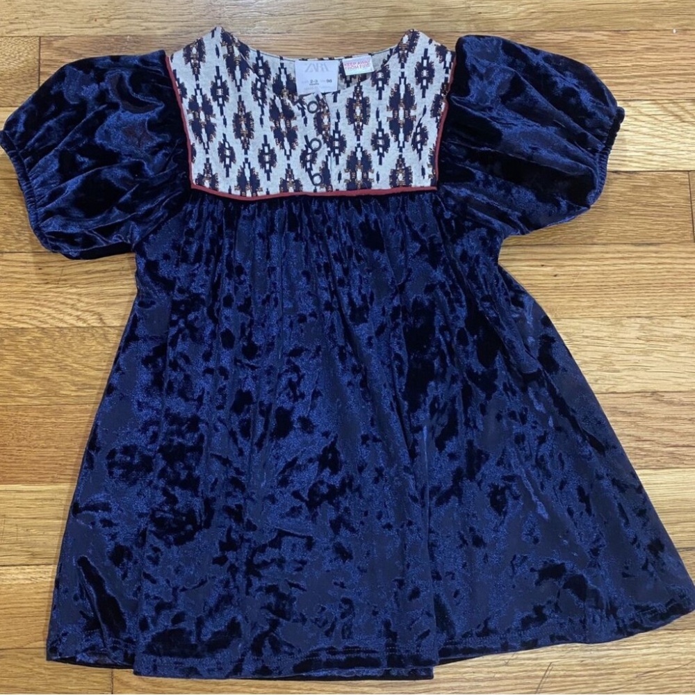 Zara Blue Casual A-line Dress with Crew Neck